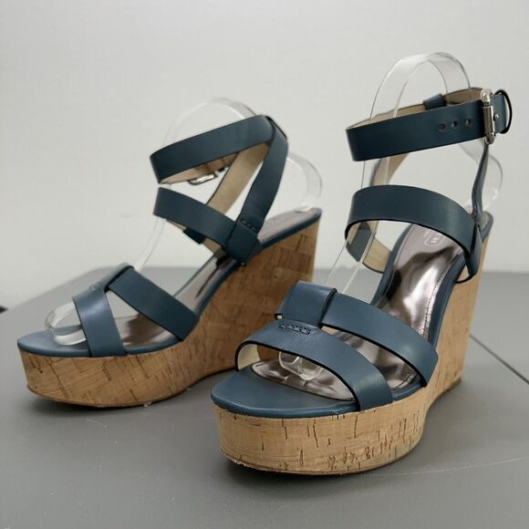 Coach Charla Vachetta Women 9 B Blue Ankle Strap Platform Strappy - Picture 1 of 11